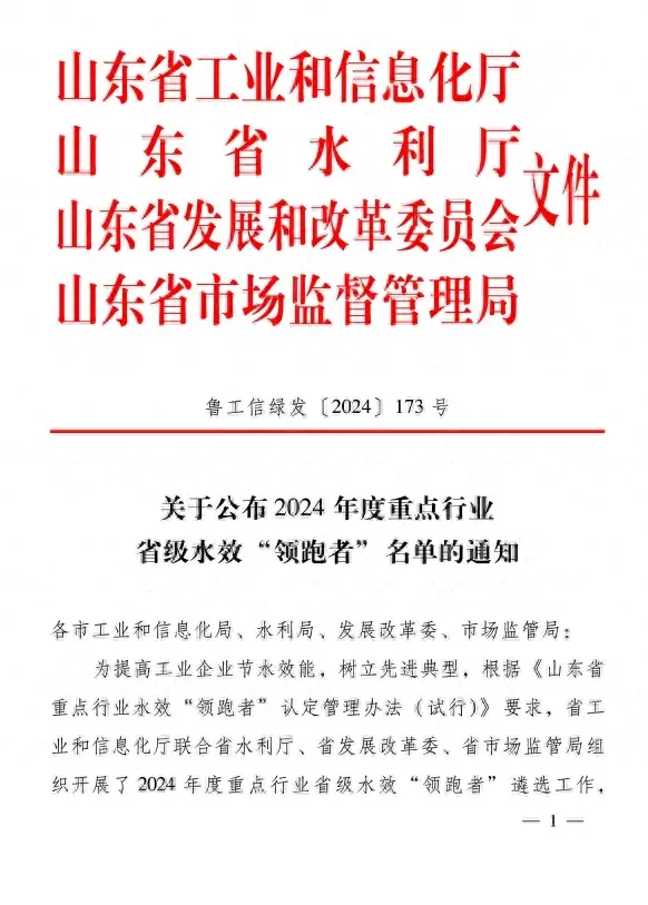 滨州两家企业入选2024年度重点行业省级水效“领跑者”名单-图1