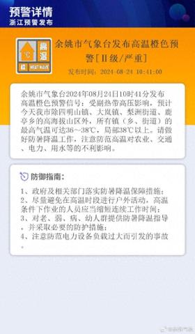 注意防范！余姚市气象台发布高温橙色预警信号